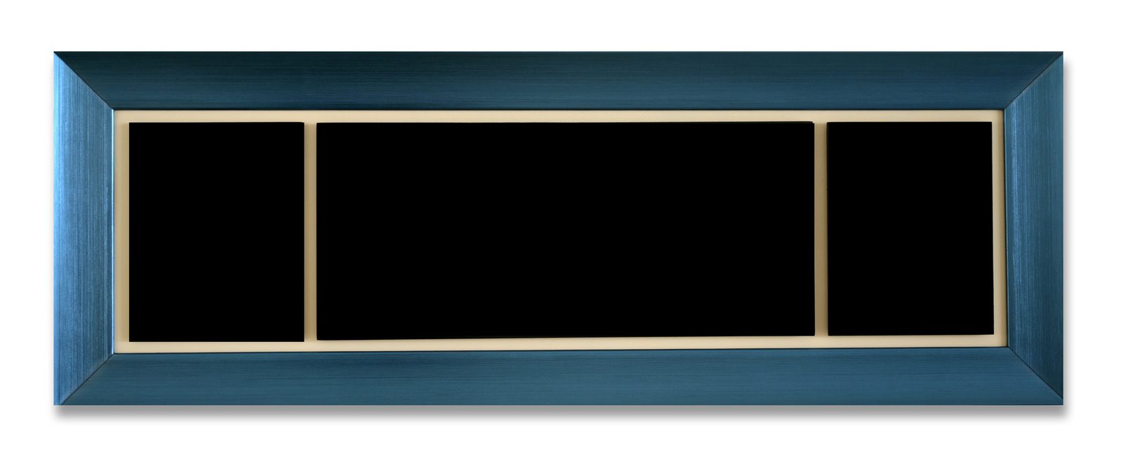 Marco panorámico modelo Blue: moldura ancho en azul, con tres ventanas.
