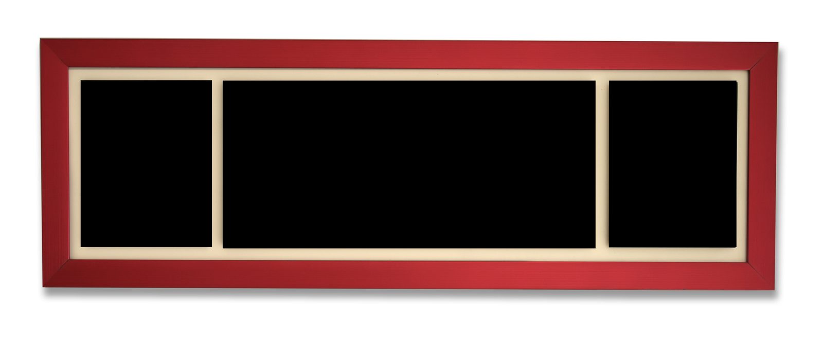 Marco panorámico modelo Red: moldura liso en rojo, con tres ventanas.